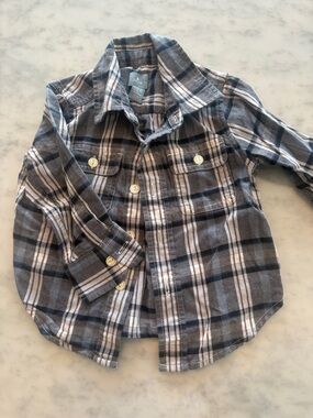 GAP Plaid Button-Down Shirt - white & Blue